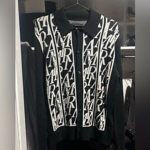 AMIRI Black and White Logo Knit Cardigan